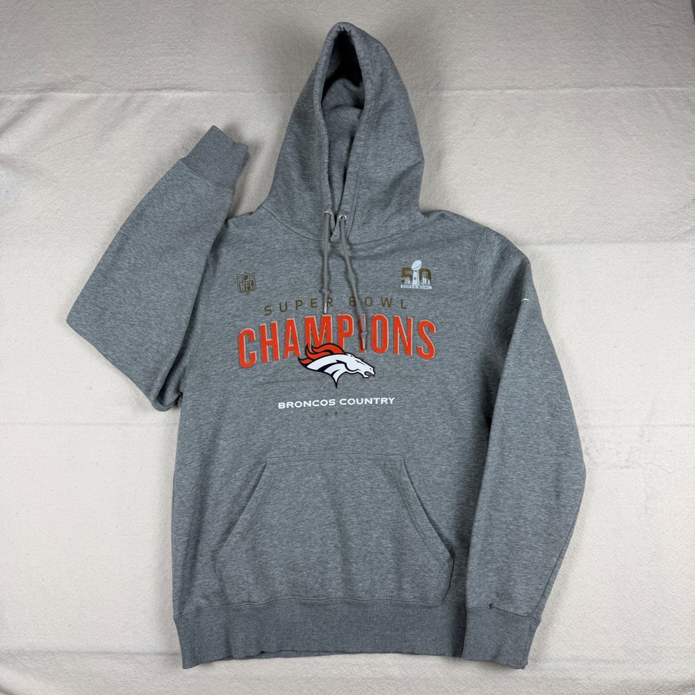 Nike Denver Broncos Super Bowl 50 Champions Hoodie Mens Lrg Gray NFL Sweatshirt